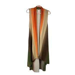 Love Stitch Boho Ombre Duster Vest M Striped Earth Tone Gorpcore Coastal Forest